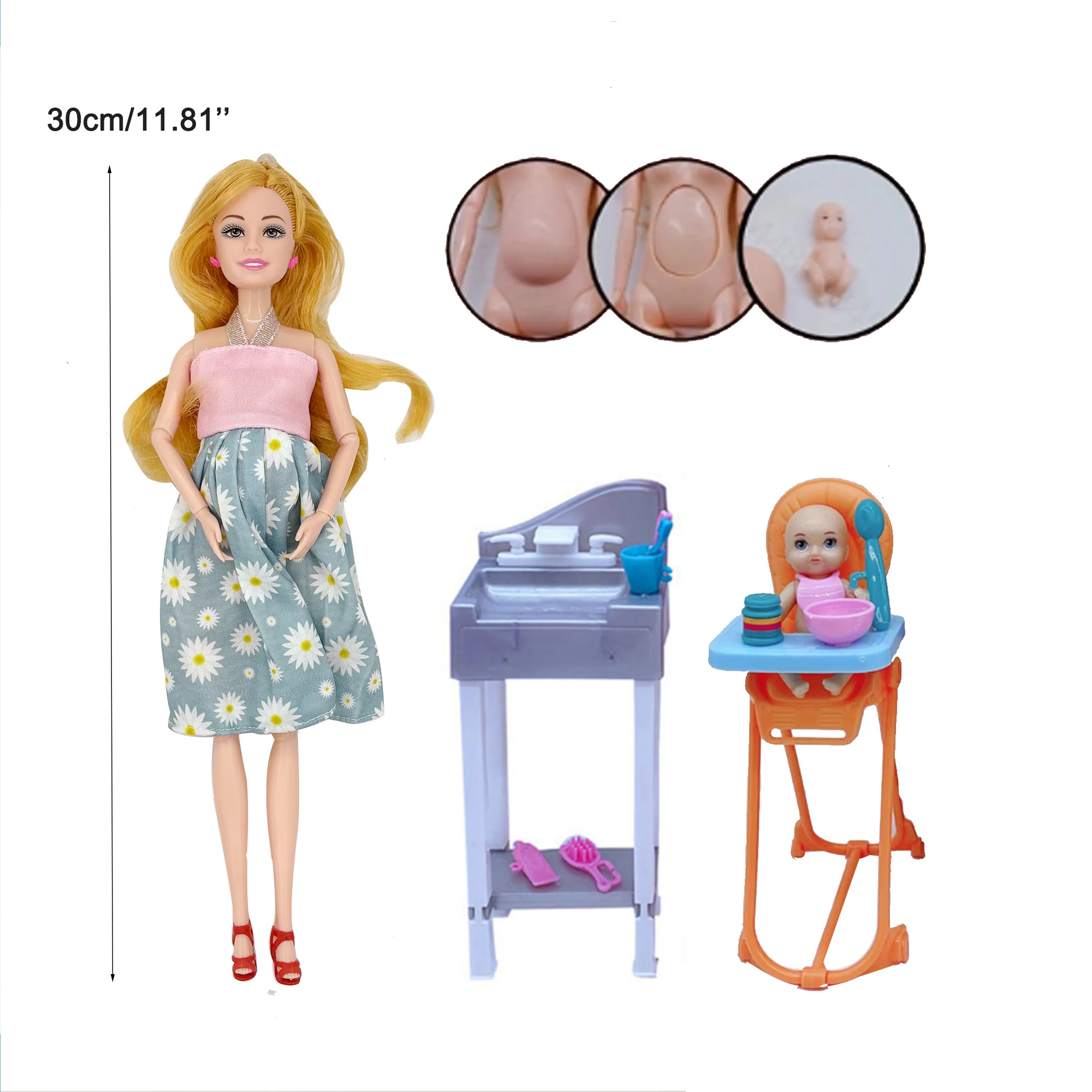 赤ちゃんとおなかのプレイセット,ディナーチェア,ベッド,インタラクティブな教育人形,アクセサリー,プレイセット,誕生日プレゼントを持つ妊婦