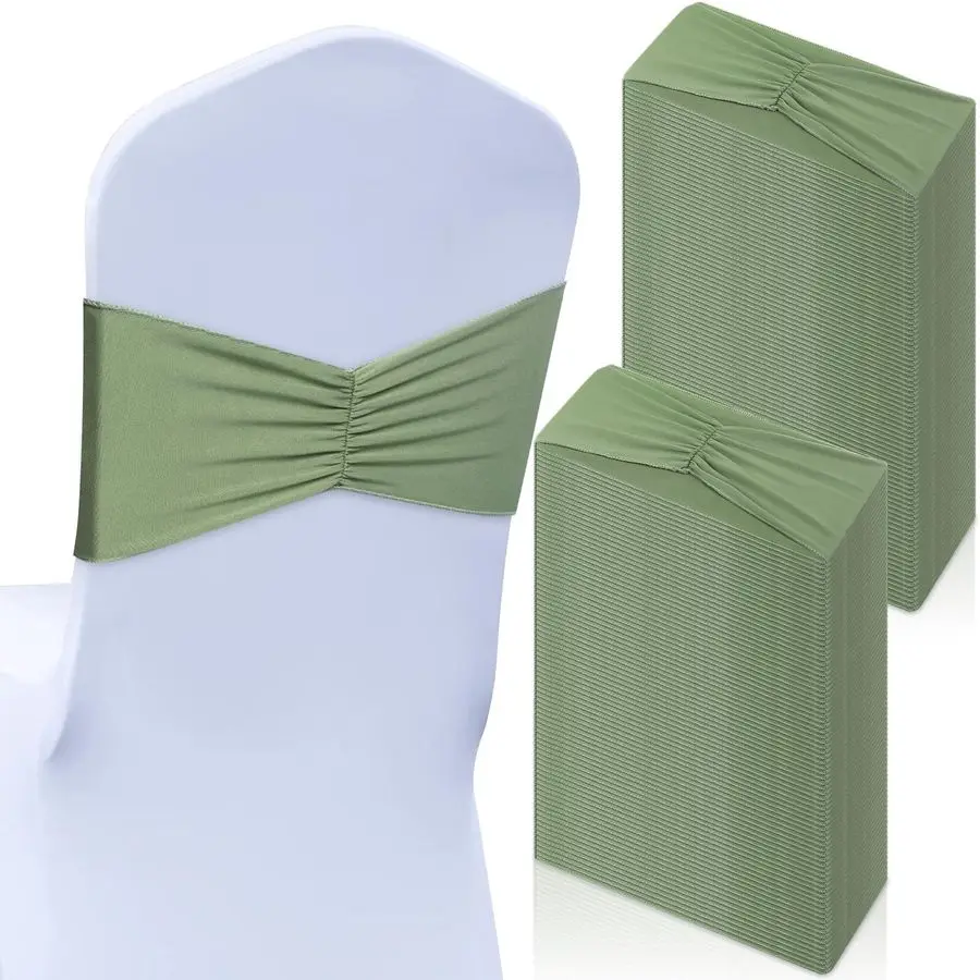 

50 Pcs Spandex Chair Sashes Bows Stretch Chair Bands Slider Sashes Elastic Ties Ribbon Covers for Wedding Party Events Ceremony