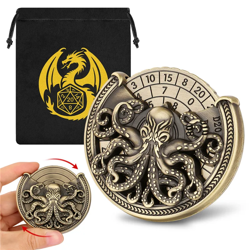 Creative Octopus Design RPGs Dice Spinner 7-in-1 Metal Dice Roller for Role Play Gaming Accessory Wedding Gift Set image 2
