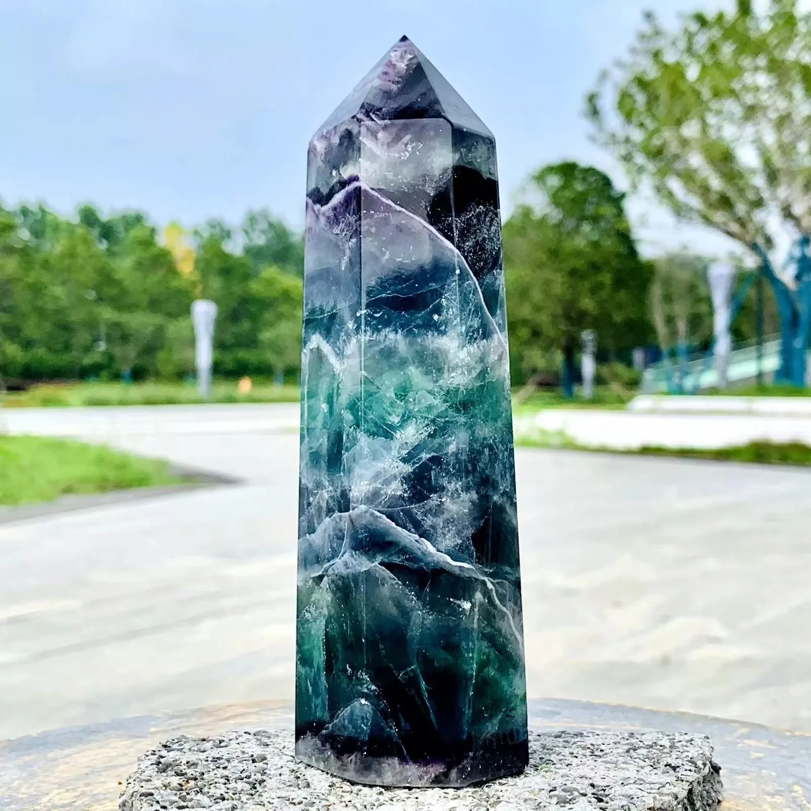 Large Natural Color Fluorite Crystal Tower Natural Fluorite Wand Natural Crystal Reiki Healing Tower