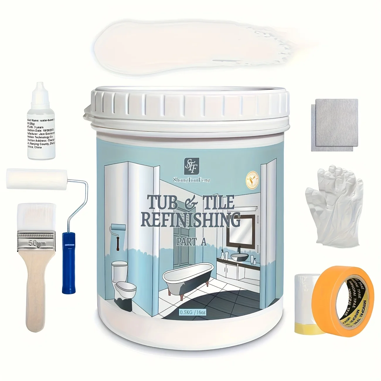16 oz White Ceramic Bathtub and Tile polishing Kit Bathtub, bathroom wall, countertop, sink paint - Easy to use, waterproof