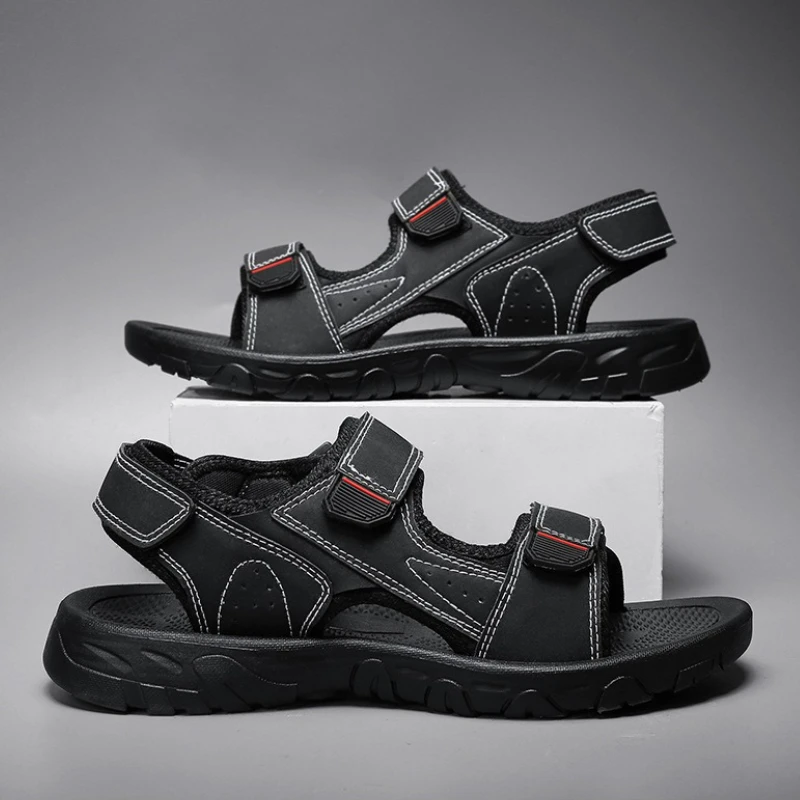 

Модные мужские сандалии, летняя легкая повседневная обувь на плоской подошве с открытым носком, уличная нескользящая износостойкая пляжная обувь, большой размер 39-47