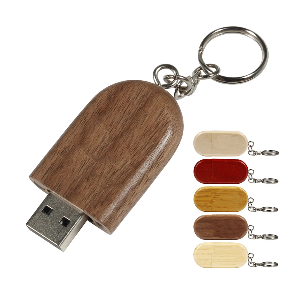 Wooden High-speed USB Flash Drive 128GB Free key chain Wooden Pen Drive Real Capacity Memory Stick 64GB 32GB U Disk Gifts 16GB