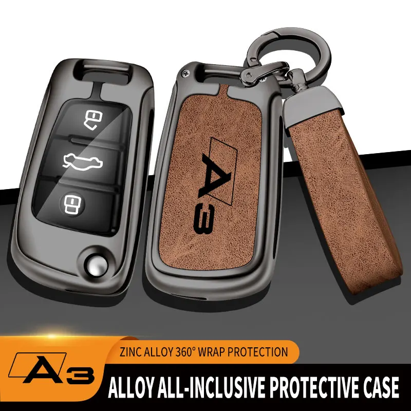 Zinc Alloy Car Key Case For Audi A3 Remote Control Protector For Audi Full Series Q3 Q7 A3 Logo Car Key Cover Car Accessories