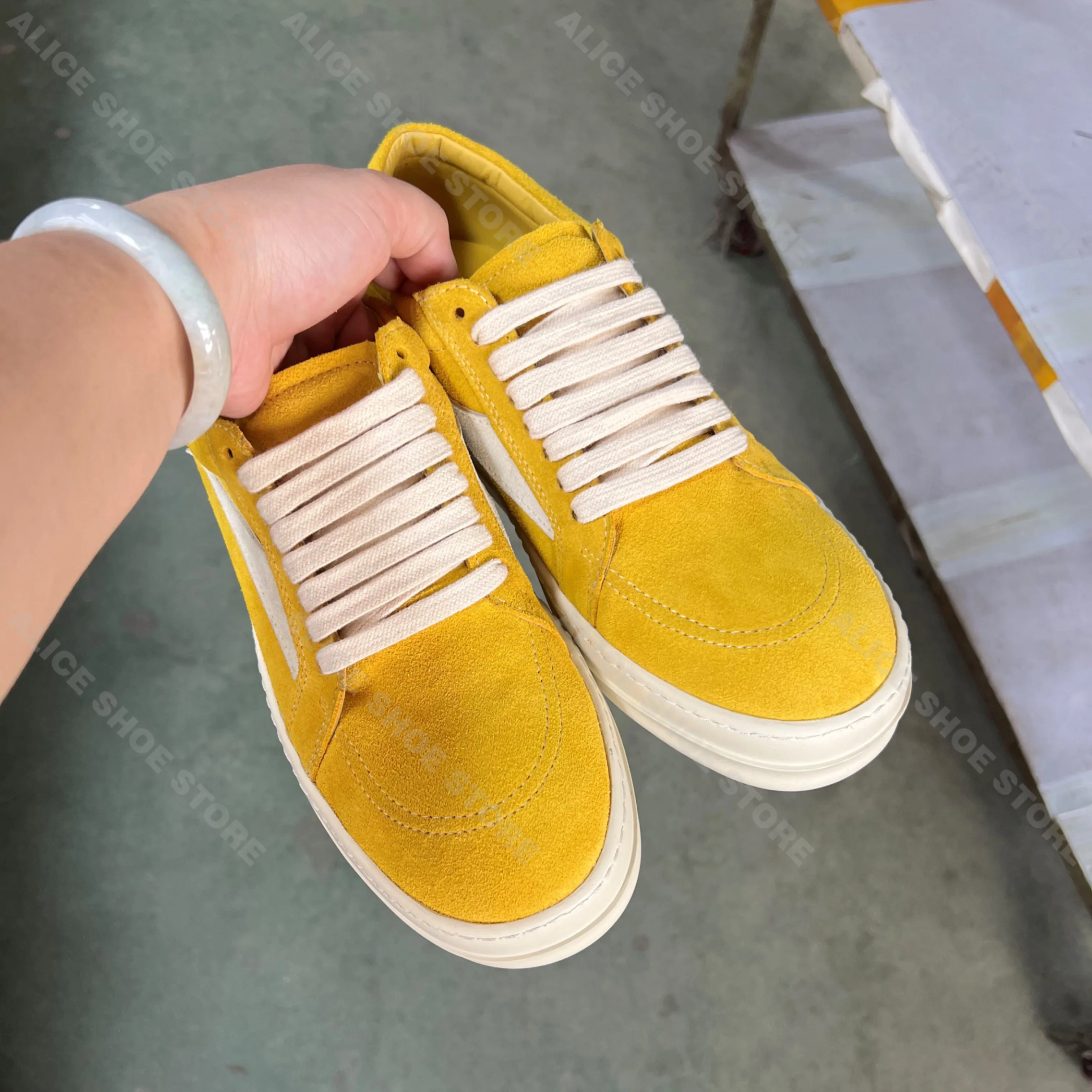 Gold Suede Leather Designer Women Shoe Low Top Casual Men Sneaker Quality Luxury Trainer Quality Platform Flat Thick-sole Shoe