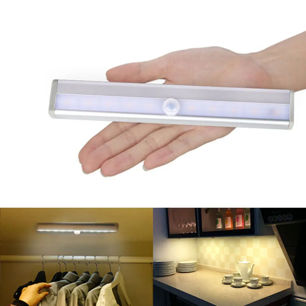 10LED Human Body Sensor Cabinet Light Rechargeable Magnetic Strip Stick-on Motion Sensing Soft Light Nightlight for Closet