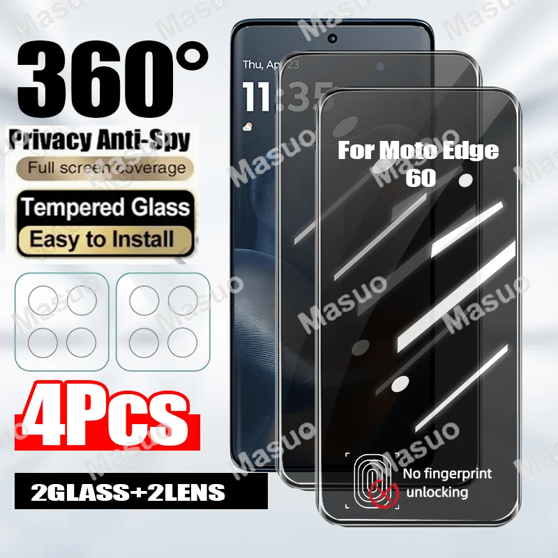

4in1 for Moto Edge 50 Fusion/Ultra/Pro Full Coverage Privacy Screen Tempered Glass Protector, Anti-Scratch,Smooth Touch Feeling