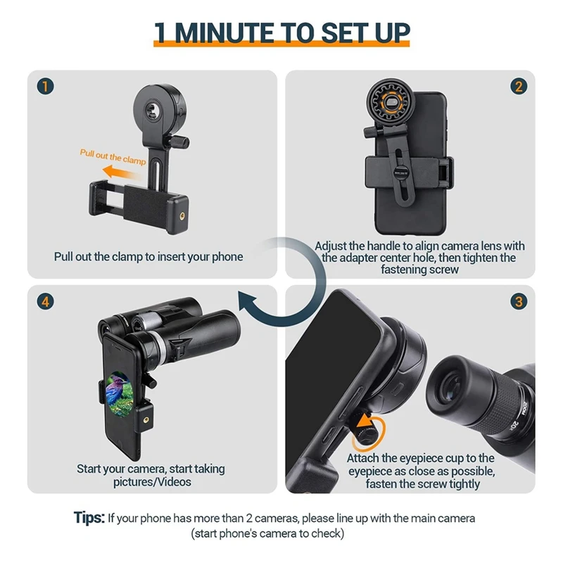 Adattatore per telefono telescopico, supporto universale per telefono cellulare per binocolo, monoculare, microscopio, staffa per Clip per supporto