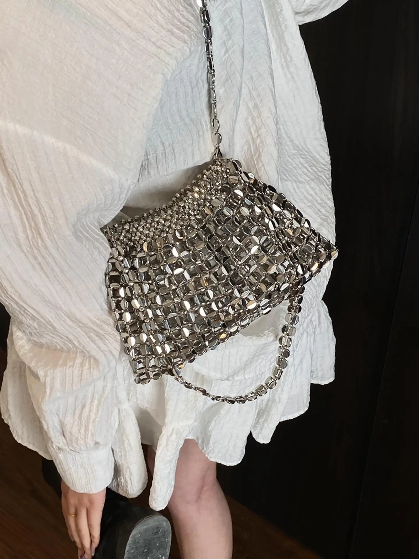 

Корейская сумка через плечо ручной работы с серебряными блестками, сумка на одно плечо, сумка подмышками для Vaion, повседневная мягкая сумка Buet Ape