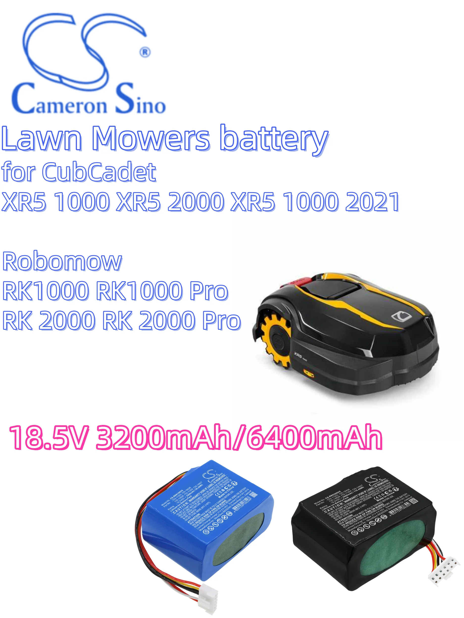 

battery Cameron Sino batteries Lawn Mowers 3200mAh/6400mAh for CubCadet XR5 1000 XR5 2000 XR5 1000 2021 Robomow RK1000 RK2000