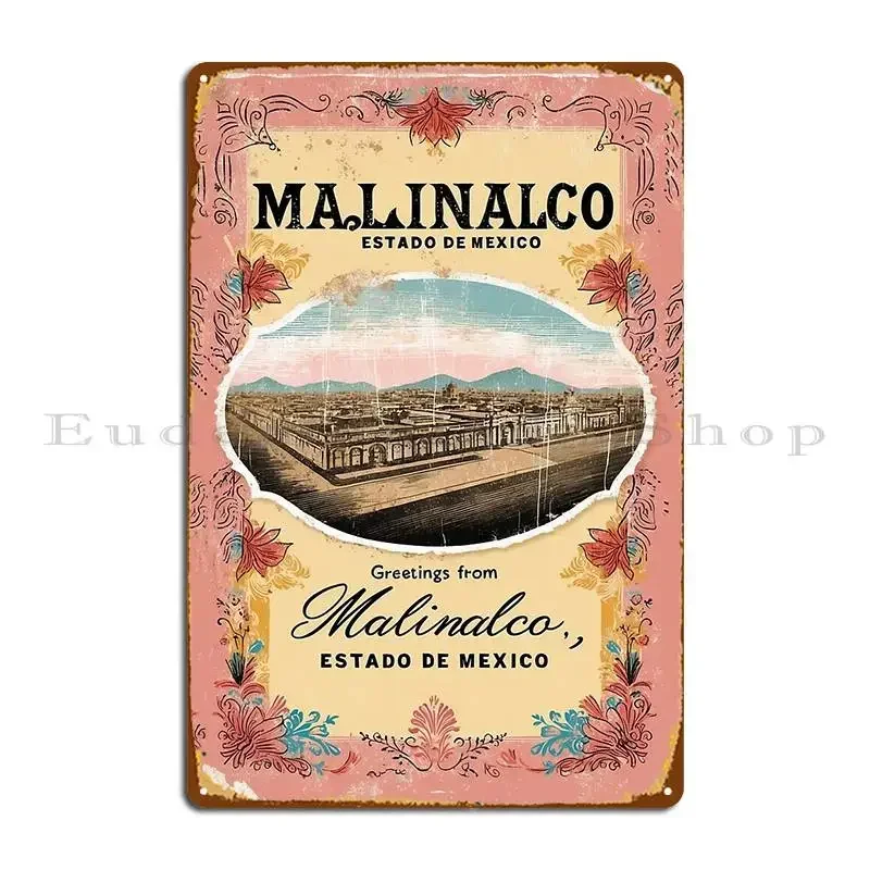 Malinalco, Estado de México, México, Placa Metálica Vintage de Viaje con Diseño de Pueblo Mágico, Placa de Pared, Letrero de Hojalata de Diseño, Póster