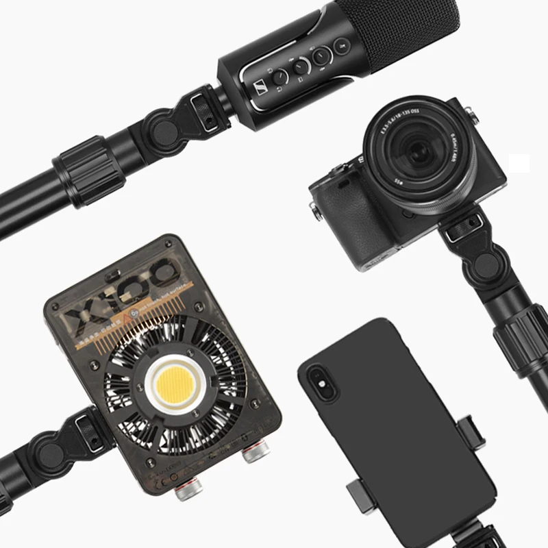 Braccio flessibile per trasmissione in diretta, supporto da tavolo, morsetto per braccio per fotocamera, supporto per webcam, braccio per microfono, per fotocamera webcam, luce a LED