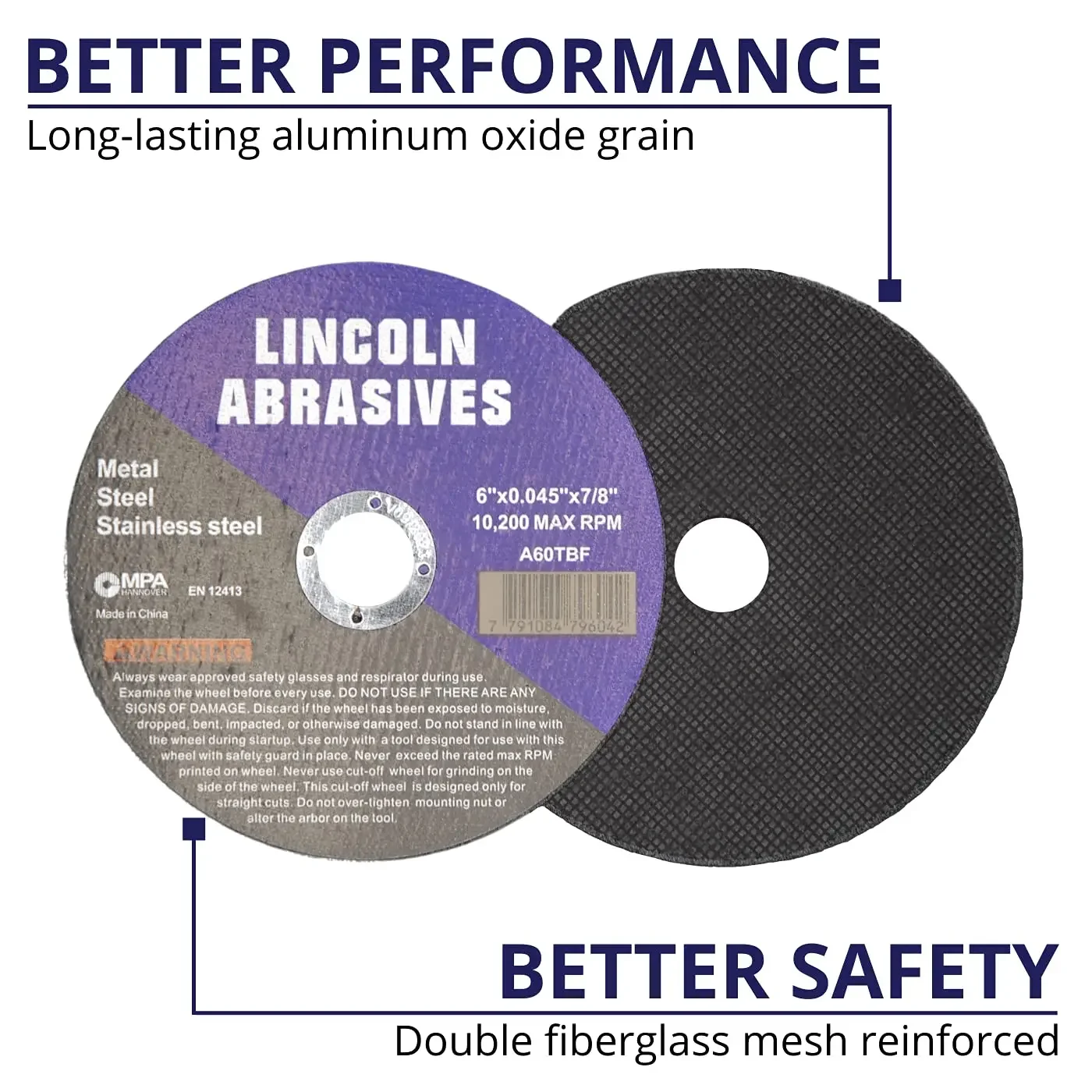 Ruote da taglio da 6" Lincoln Abrasives.045" Metallo e acciaio inossidabile