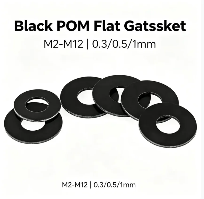 Black POM Polyoxymethylene Flat Washer M2-M12 Hard Insulating Plastic Shim Spacer Gasket Thickness 0.3/0.5/1mm