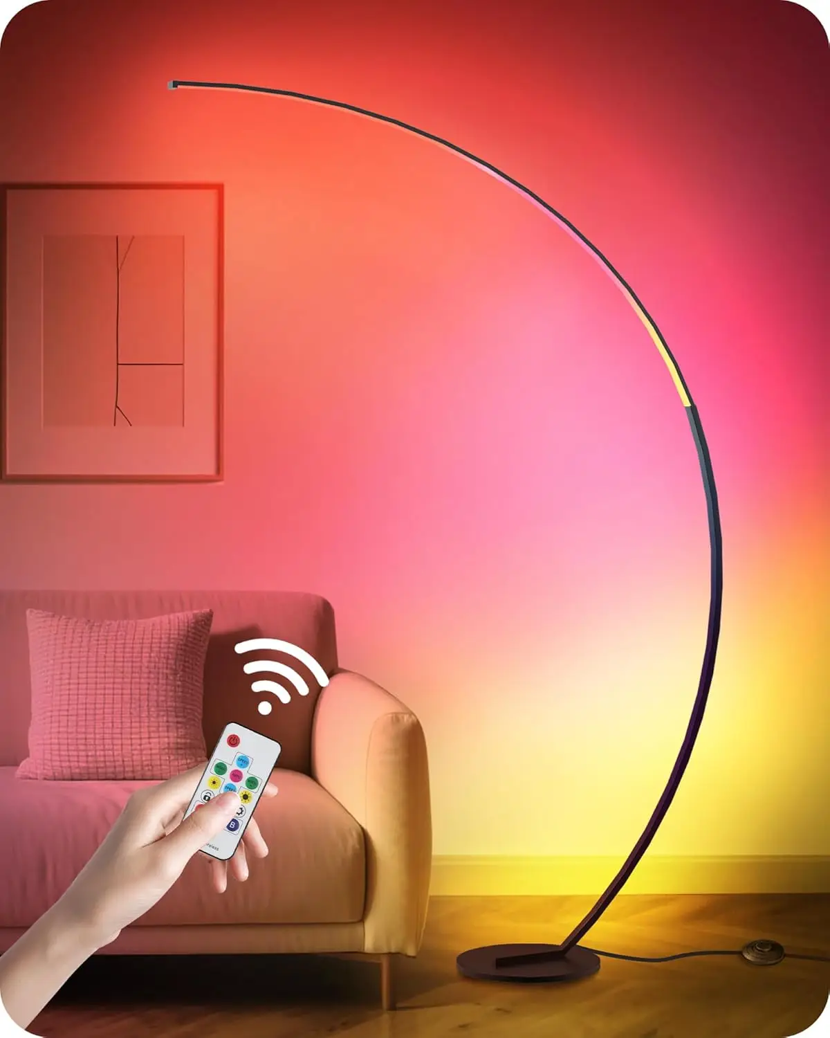 

RGBW Floor Lamp, 75" Dimmable Arc Standing Light with Remote Control, 18 DIY Colors & White Range for Living Room