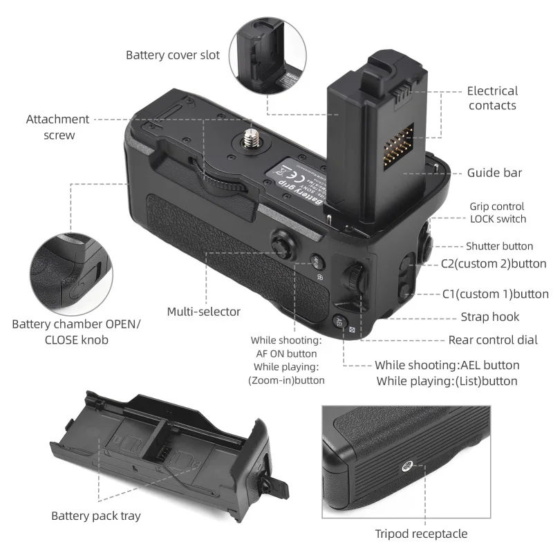 Soporte Vertical para batería de VG-C4EM, doble ranura para batería, para Sony A9 Ⅱ/ A7R4/ A7M4/ A7RM4/ A1/ A7S Ⅲ/ A7R Ⅳ/ A7RV/ A7RMV