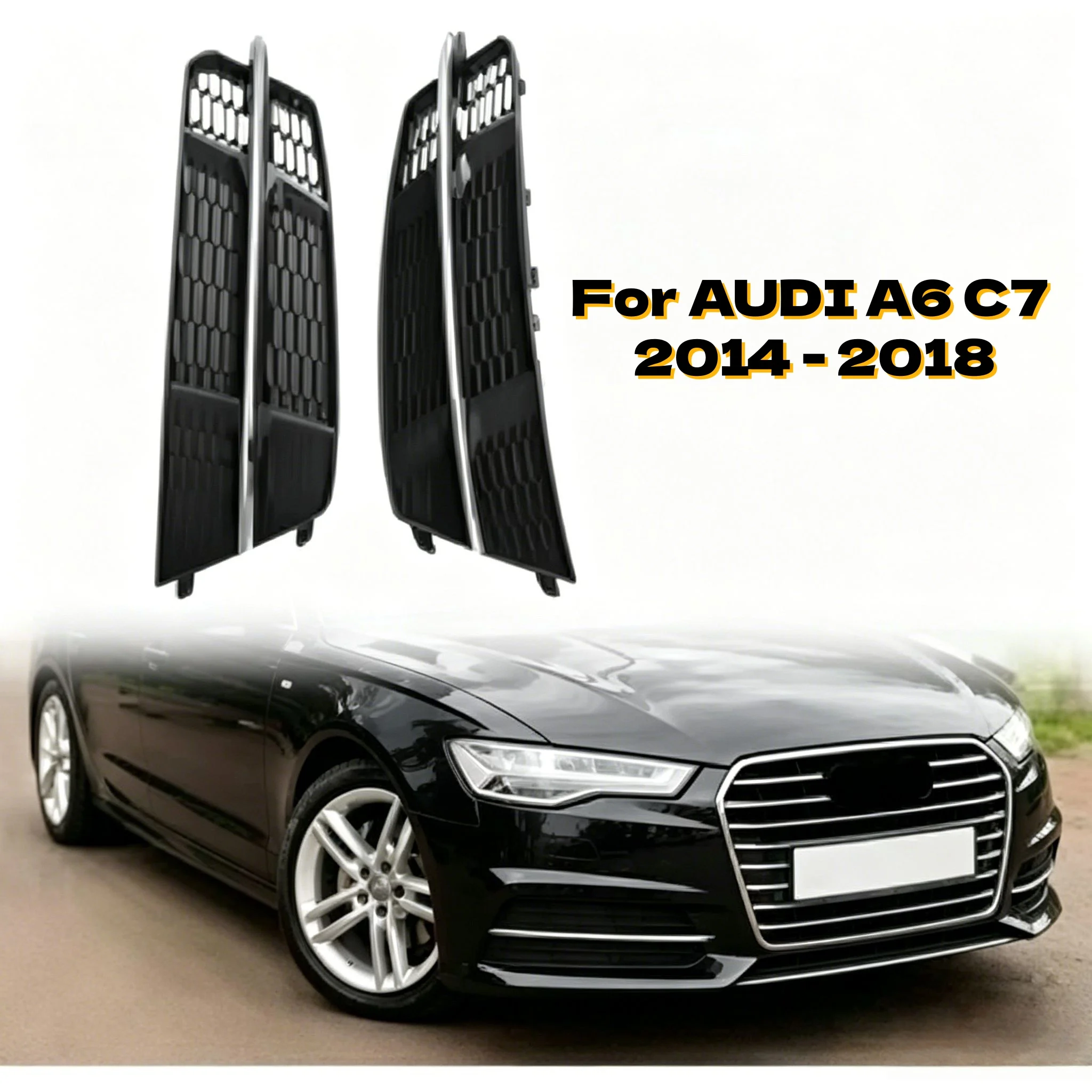 

2pcs Car Front Bumper Light Cover For AUDI A6 C7 2014 2015 2016 2017 2018 A6L Fog Lamp Honeycomb Hex Grill 4G0807681AN