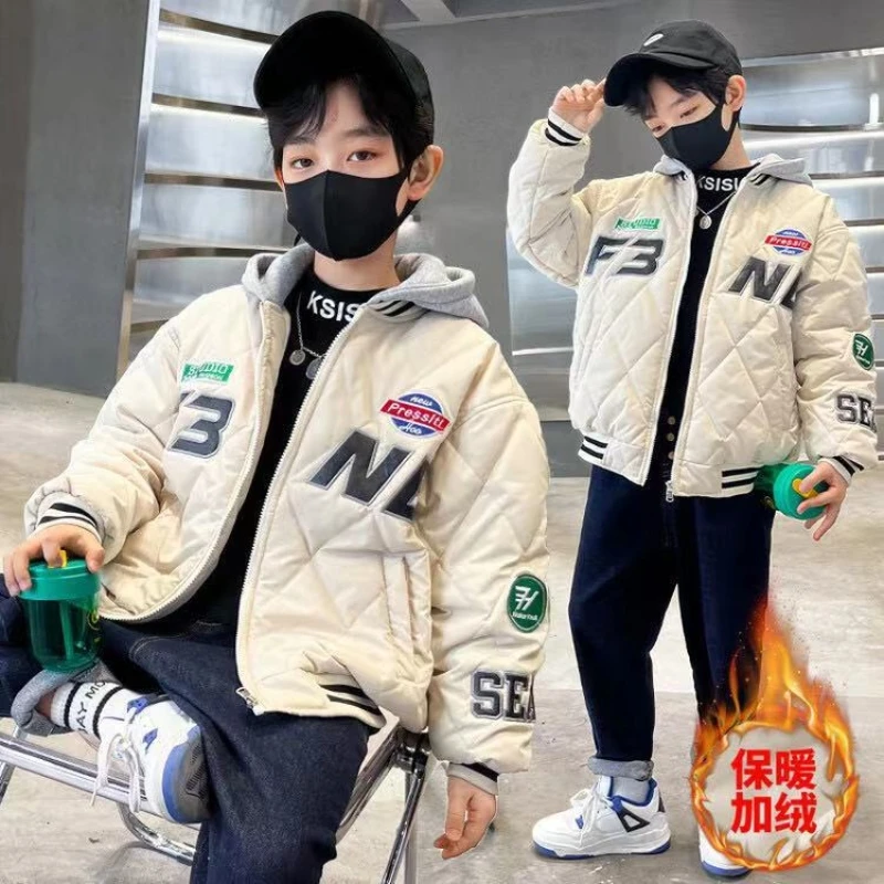 Boys Coat Jacket Cotton Outerwear Windbreak 2023 Vintage Thicken Velvet Winter Warm High Quality Children\'s Clothing