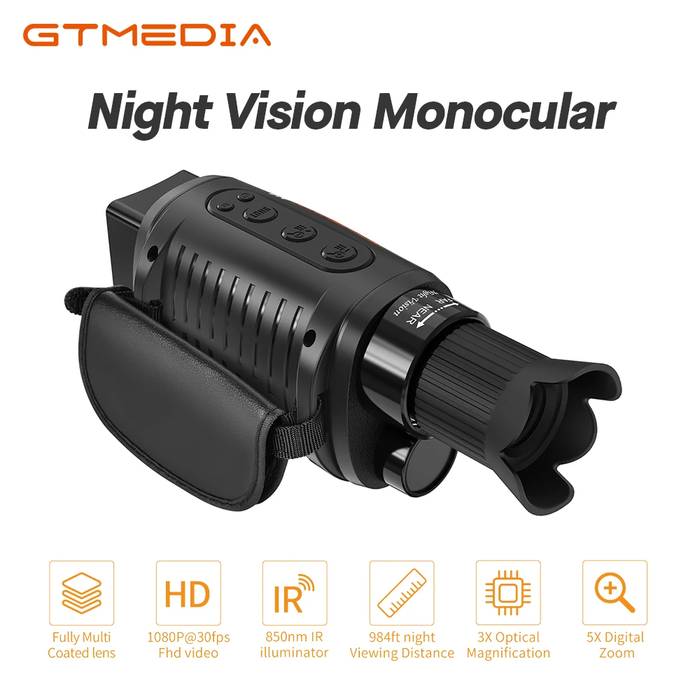 GTMEDIA N1 Infrarot-optisches Nachtsicht-Monokular, 7-stufige Helligkeit einstellbar und 1080P