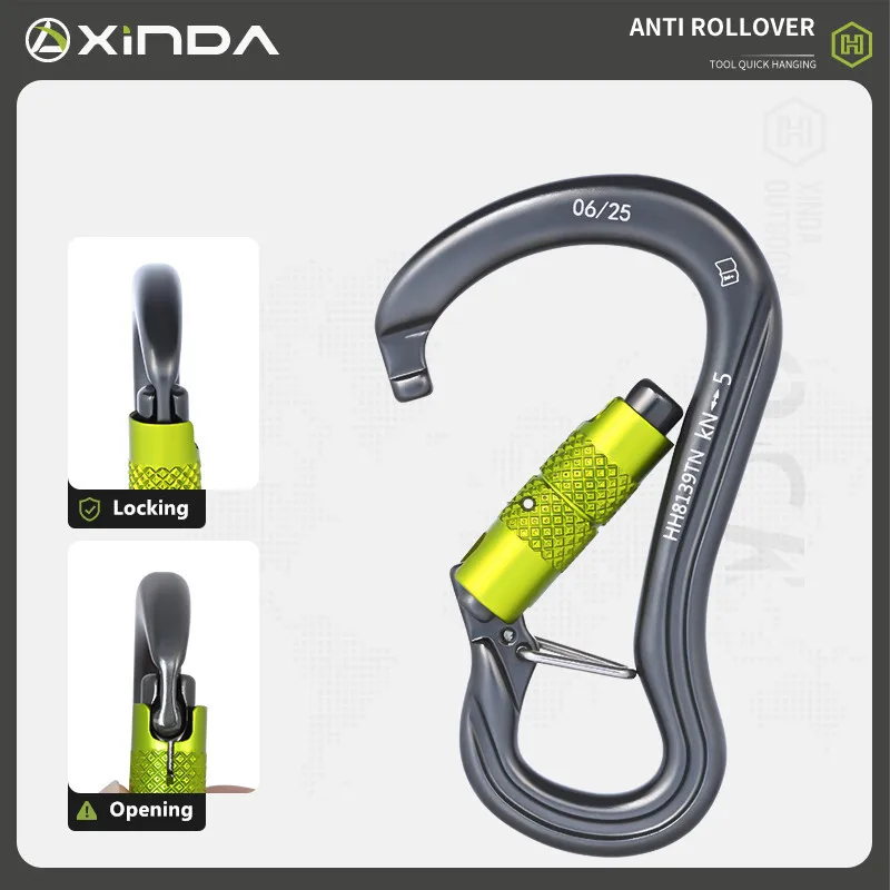 Mosquetón Multifuncional de Aleación de Aluminio Xinda con Resorte, Anillo de Bloqueo y Gancho de Enlace Rápido