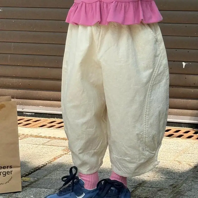 

2025 Autumn New Children Trousers Solid Girls Harem Pants Cotton Boys Casual Pants Baby Loose Trouser Kids Clothes