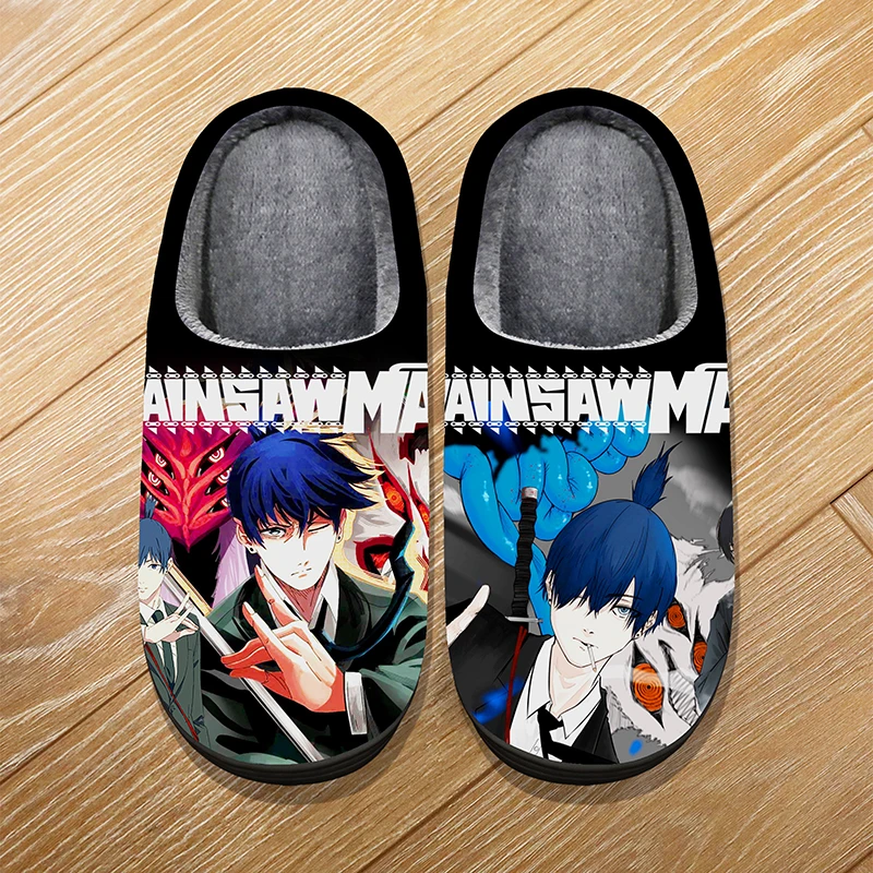 

Custom Size Winter Home Warm Cartoon Slippers For Adult Kids Anime Chainsaw Man Makima Hayakawa Aki Cosplay Indoor Cute Slippers