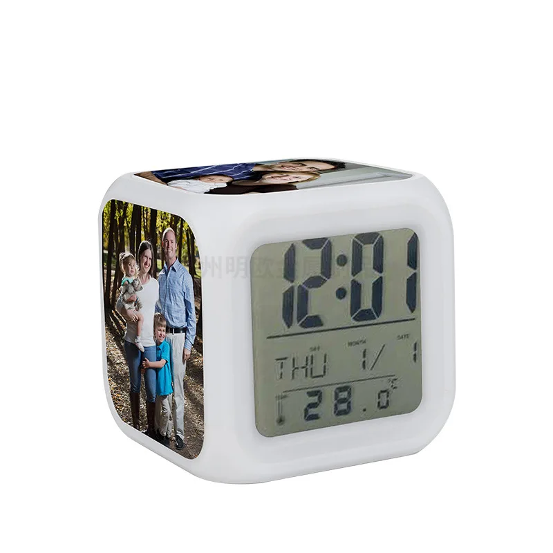

New printable square alarm clock luminous LED colorful color-changing alarm clock