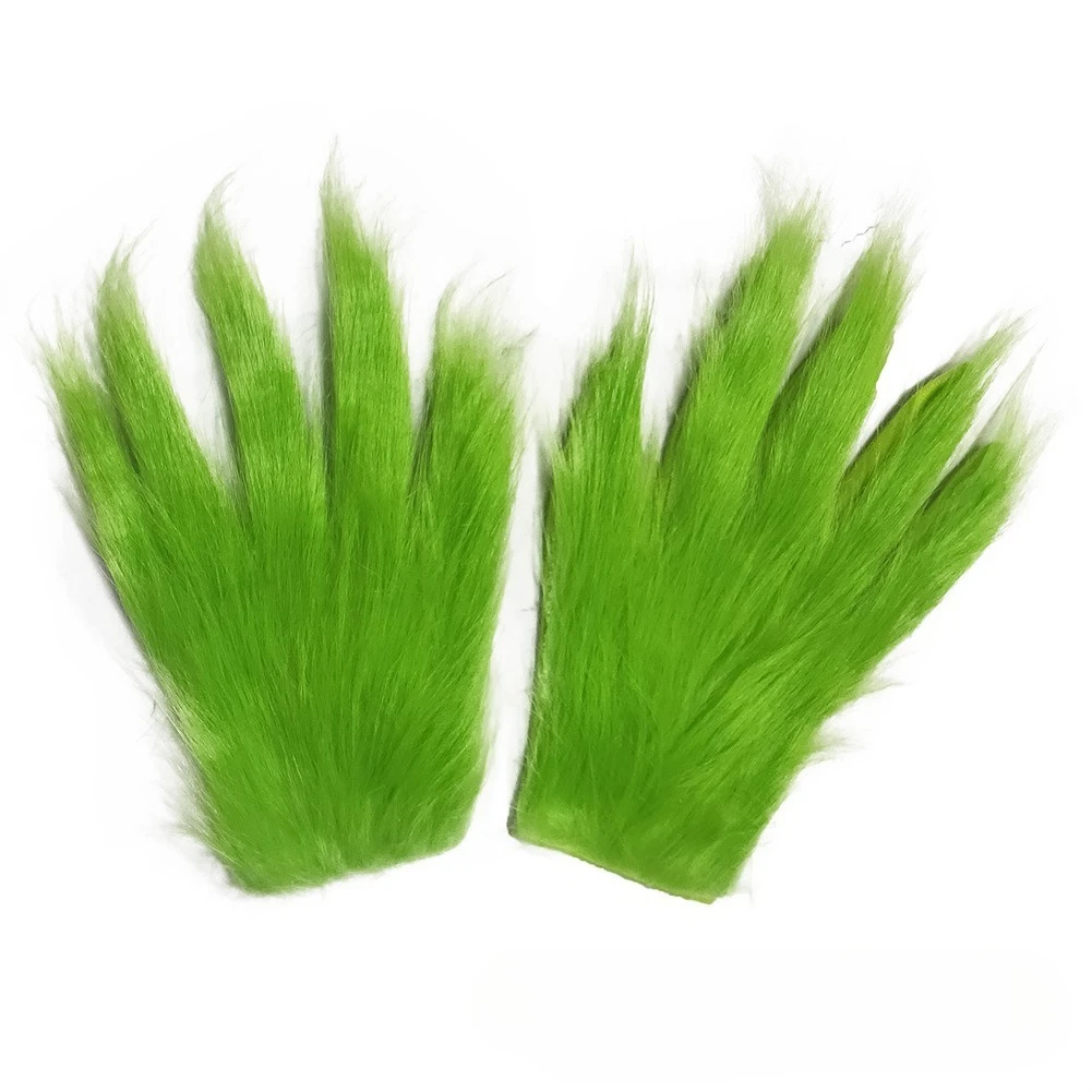 Green Haired Monster Mask Fur Cosplay Masque Halloween Anime Latex Headgear Glove Grinch Theme - Unisex image 6