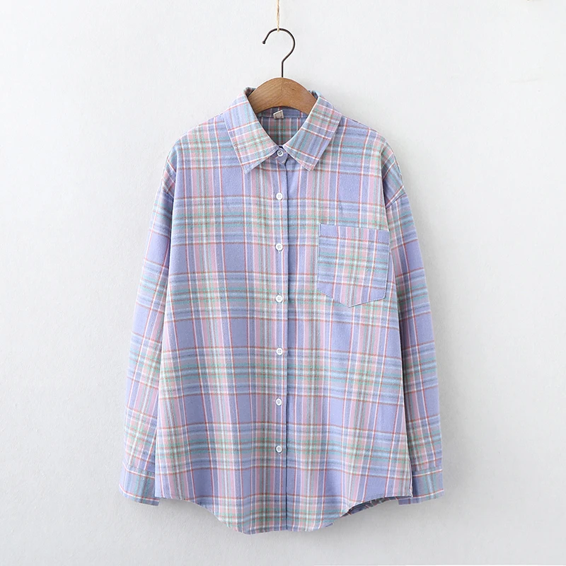 Brand Loose Style Casual Plaid Shirt Women 2024 New Ladies Fresh Design Long Sleeve Shirts & Blouses Female Checked Tops Clothes