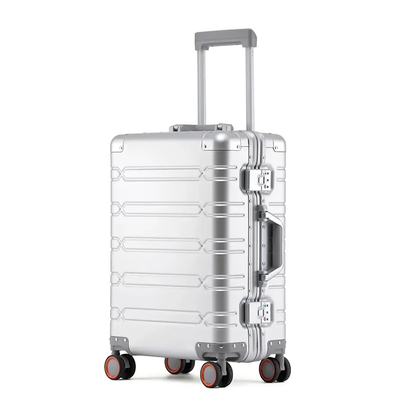 Fashion Aluminum Trolley Suitcase Business Travel Luggage 20/24/28 inch quality metal case password hard box check-in luggage