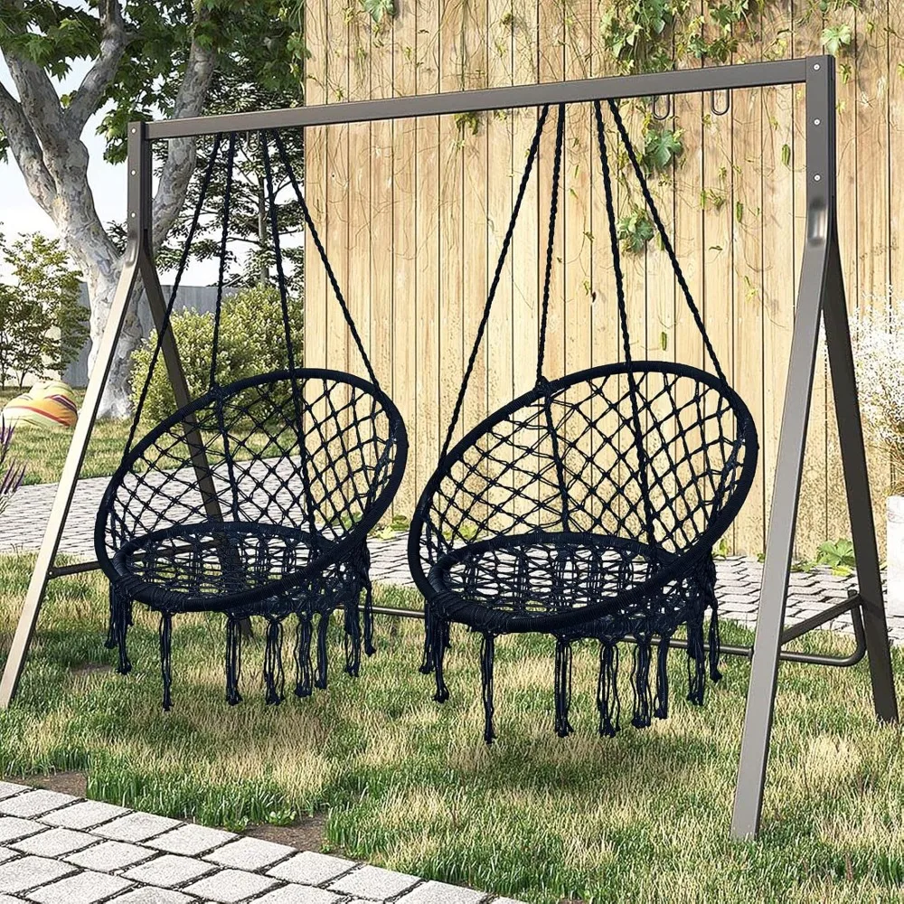 

Hammock Chair Macrame Swing Set of Bohemian Style Hammock Swing Chair with Tassels Hanging Swing Chair Handmade Knitted Cotton