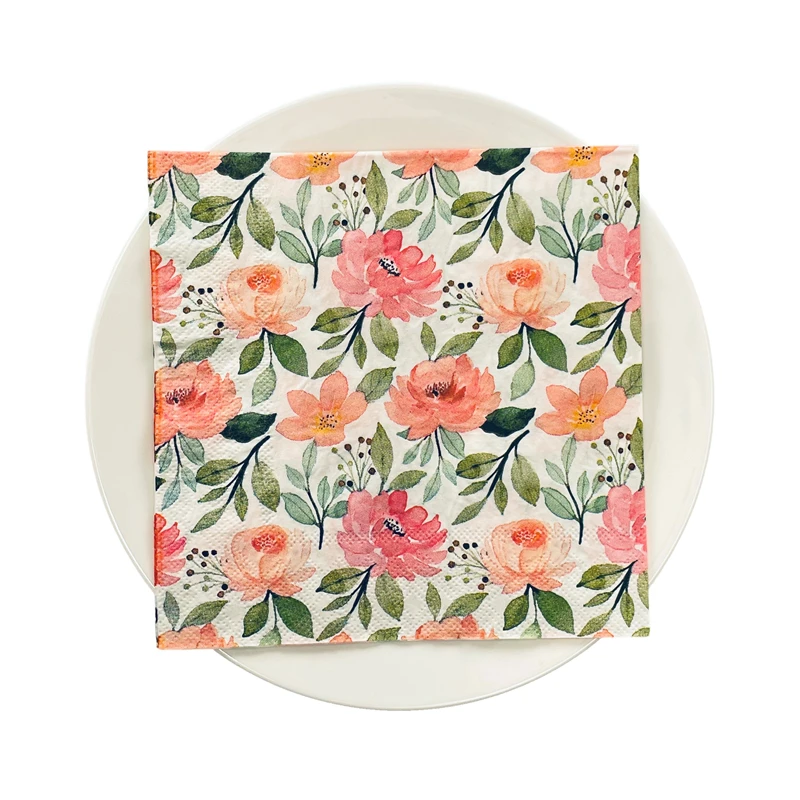 20pcs/Pack of 2 Layers Eco-Friendly Soft square Cocktail Table Tissue floral print Disposable Party Decorations Colorful Napkins