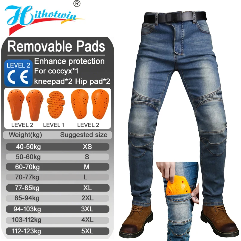 Motorcycle Riding Jeans with CE Level 2 Armor for Men Motocross Street Bike Protective Pants Abrasion Resistant