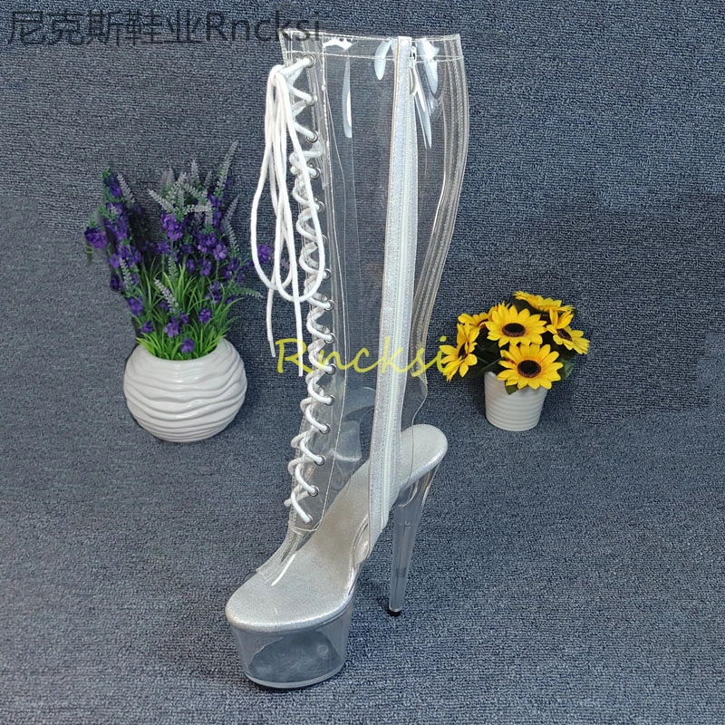 

20cm Sexy transparent tube booties super high heels stiletto and ultra-high heel pole dancing shoes