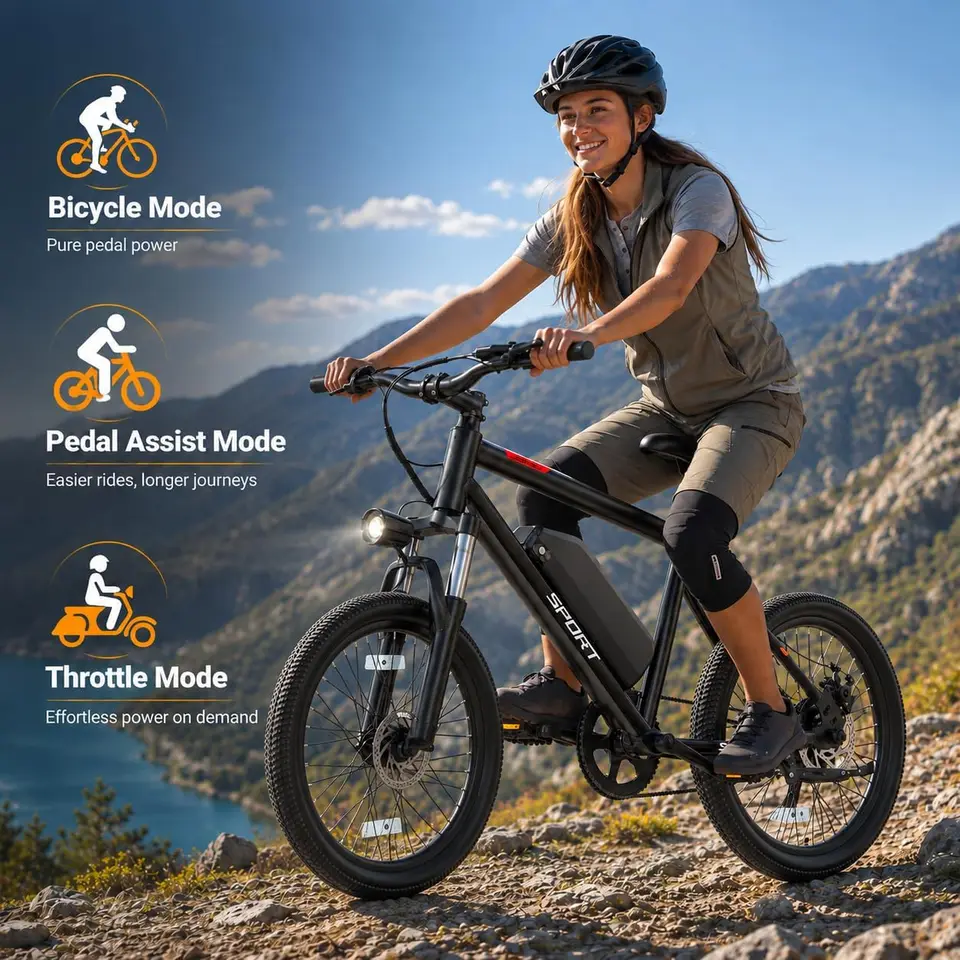 20"/26" Electric Bicycle 48V Removable Battery Power for 30-40Miles Range, 20 MPH Top Speed, 3 Riding Modes Front Suspension Commuter Electric Bicycle image 3