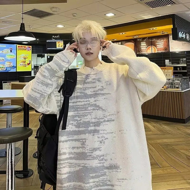 Maglione lavorato a maglia a colori aduated da uomo Casual rotondo Ne Base irt Lazy Sle Autunno Inverno Faionable Fibra di poliestere allentata