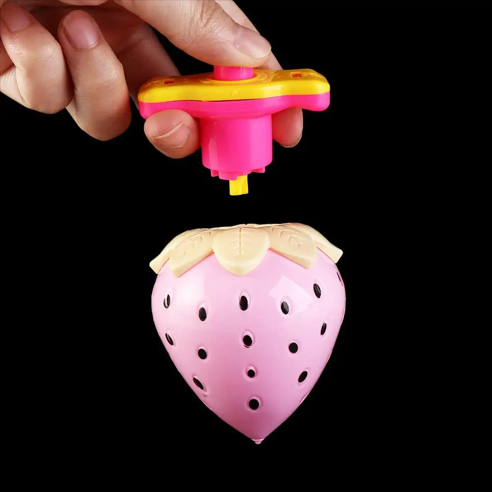 Gift Spinning Top Strawberry Cartoon Ejection Toy Rotating Gyro Toy Electric Spinning Top Launcher Rotary Toy Spinning Top Toys