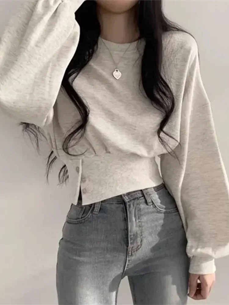 Women's Spring Autumn Chic Solid Sweatshirts New Casual Joker Slim O-Neck Long Sleeve Pullovers Tops Lady Short Solid T Shirts