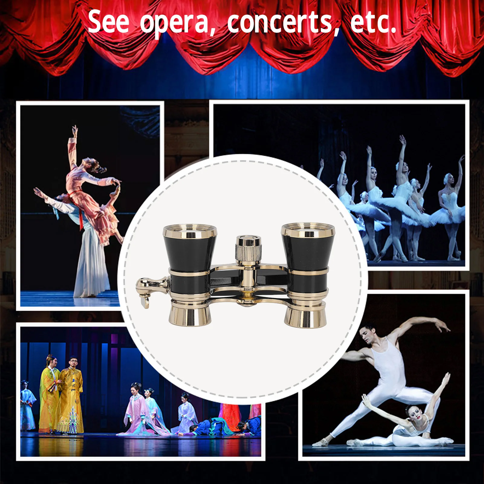 Opera-bril Verrekijker met handvat 3X25 Metalen draagbare theaterbril Duurzaam voor het bekijken van drama Toneelspel Kunstprestaties