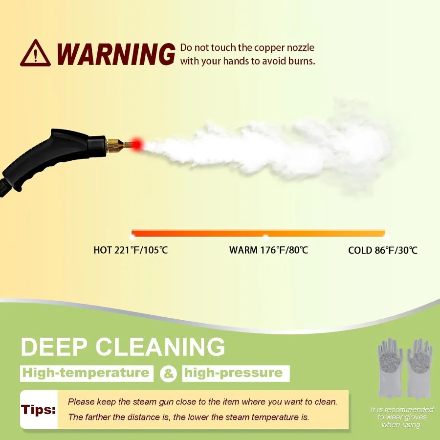 Pembersih Uap Steam Cleaner15s dengan Pemanasan Cepat, Tangki 1.4L, untuk Pembersihan dengan 10 Aksesoris Multi2500W, Temperatur dan Tekanan Tinggi, Genggam