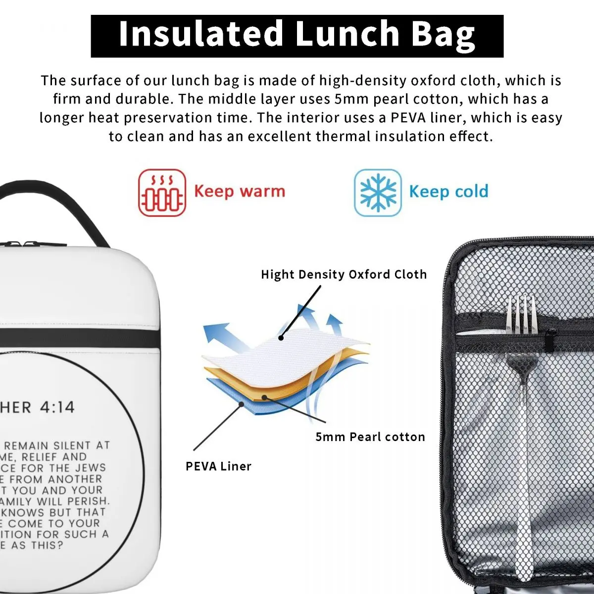 Esther 4 14 Minimalist Circle Bible Verse 4v14 Insulated Lunch Bag for Women Kids Leakproof Food Boxes Thermal Lunch Box Tote