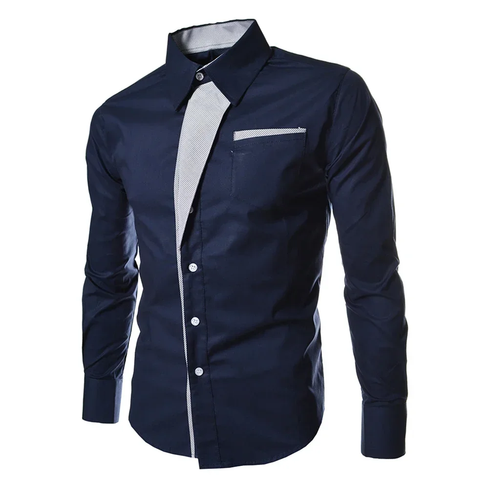 Men Dress Shirt Casual Color Block Slim Long Sleeve Button Down Business Formal Shirt Breathable Comfy Tops Tee Shirt Homme