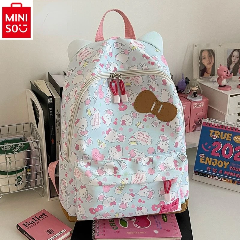 

MINISO Campus style cute bow ear large capacity backpack with student print hello kitty fresh, sweet and lightweight backpack