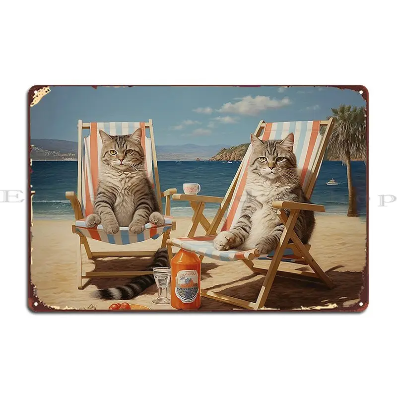 Cat Chilling At The Beach In Cannes Metal Sign Pub Mural Customize Design Wall Plaque Decoration Tin Sign Poster