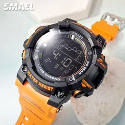 SMAEL Digital Watch for Men Unisex Military Sport 5atm Waterproof Electronic Wristwatch with LED Auto Date Week 8082 Orange