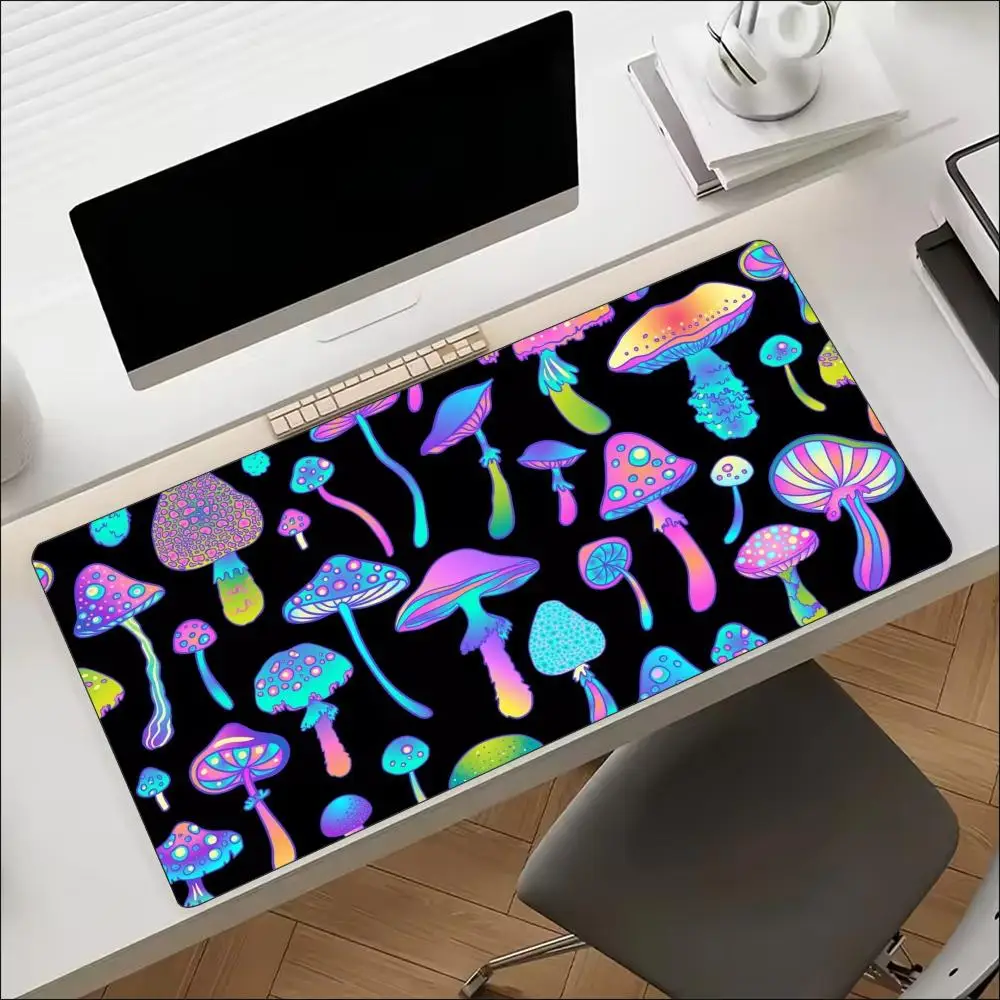 Psychedelic Mushroom Ice Cream Skull Large Gaming Mouse Pad XXL Desk Mat Non-Slip Stitched Edge Trippy Mushroom Desk Pad