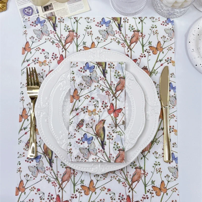 20pcs/pac 2-Ply 33*40cm Colourful Flower Bird Butterfly Print Napkin Rectangle Paper Napkin Decorative Cup Flower Placemat