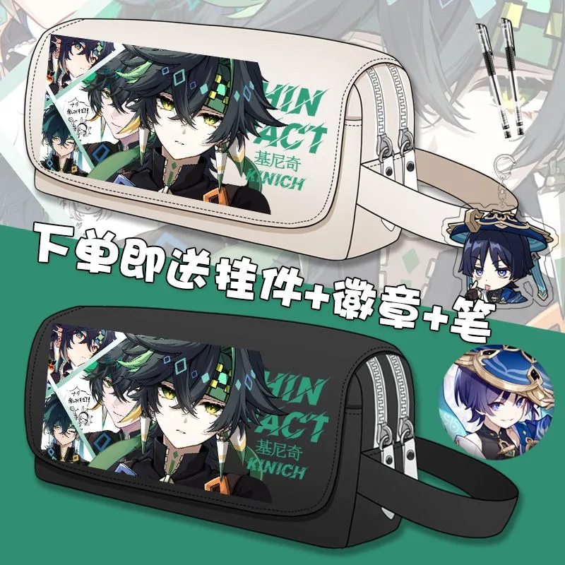 

Game Genshin Impact Cosplay Kinich Clorinde Kachina Mavuika Sigewinne Canvas Student Flip Pen Bag Pencil Case Stationery Gifts