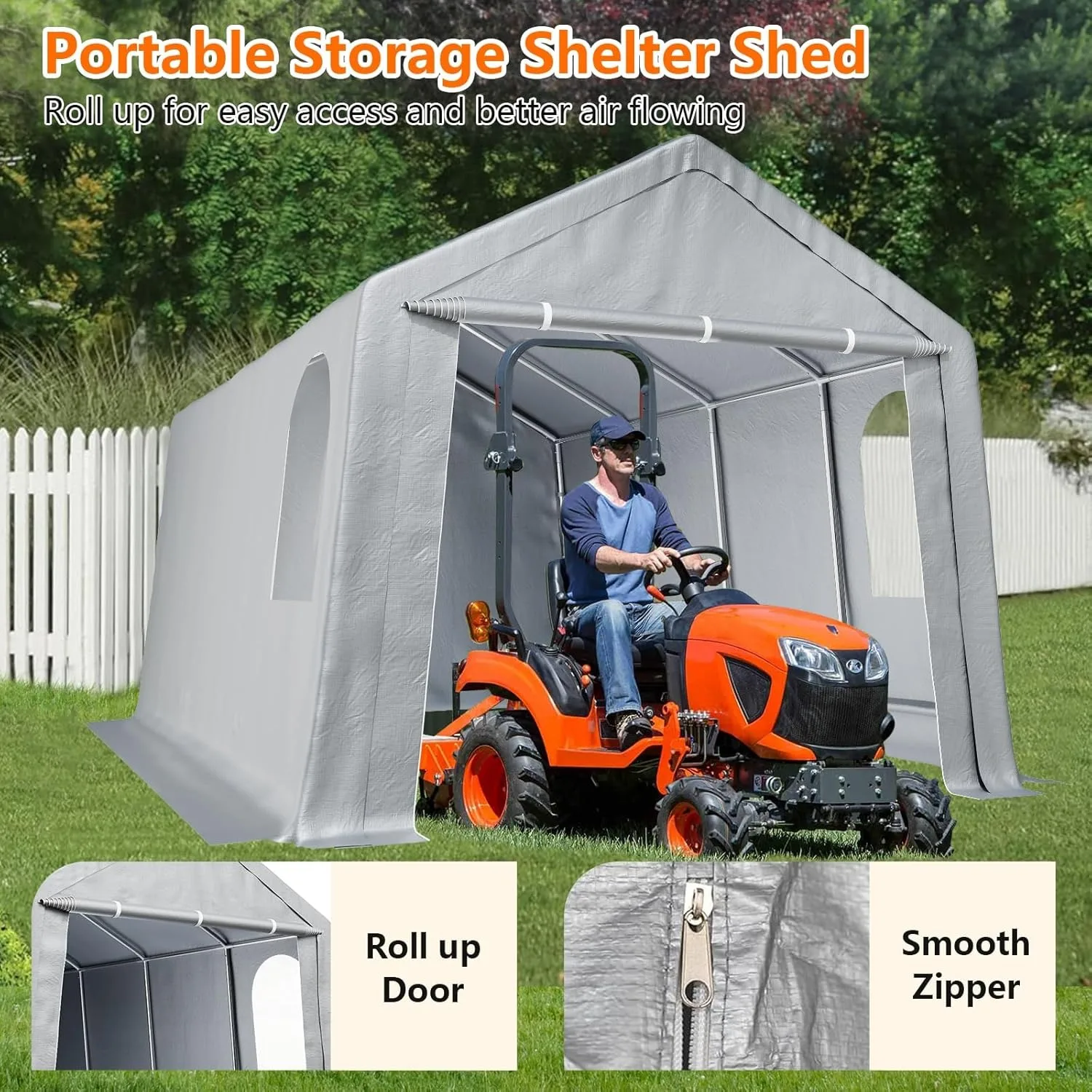 مظلة Carport مقاس 10 × 20 بوصة شديدة التحمل، جراج محمول عالي التحمل، مرآب مع باب جانبي مفتوح ونوافذ قابلة للطي، فولاذ معدني F #2