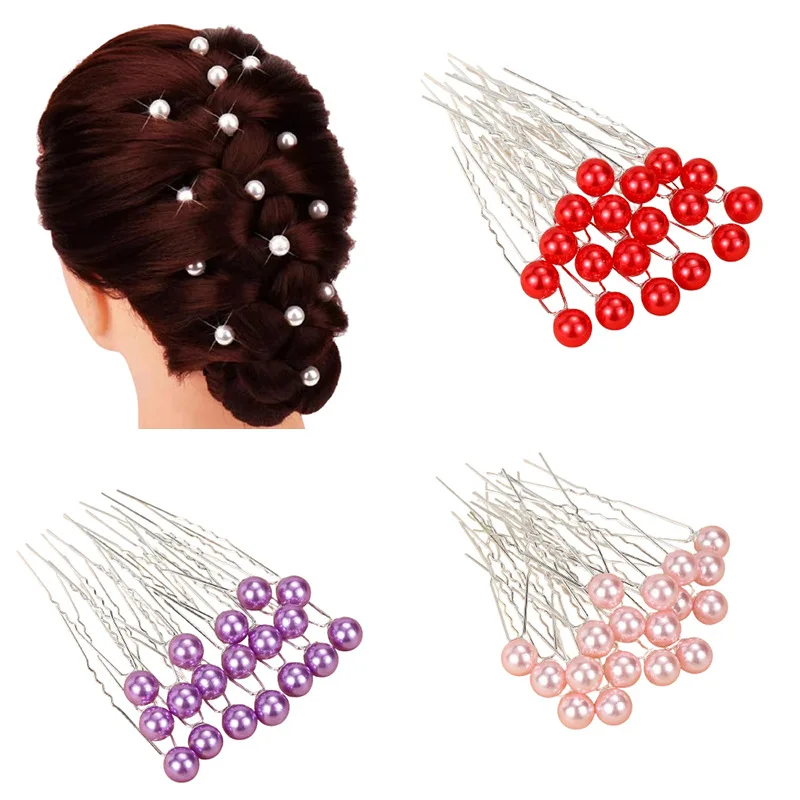 

Cross-border colored pearl hairpin U-shaped pin bride hair braided hairstyle embellishment wedding photography super fairy headd